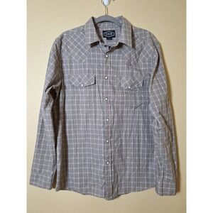 Gibson Shirt Mens L Grey Plaid Pearl Snap Western Country‎ Rodeo Retro